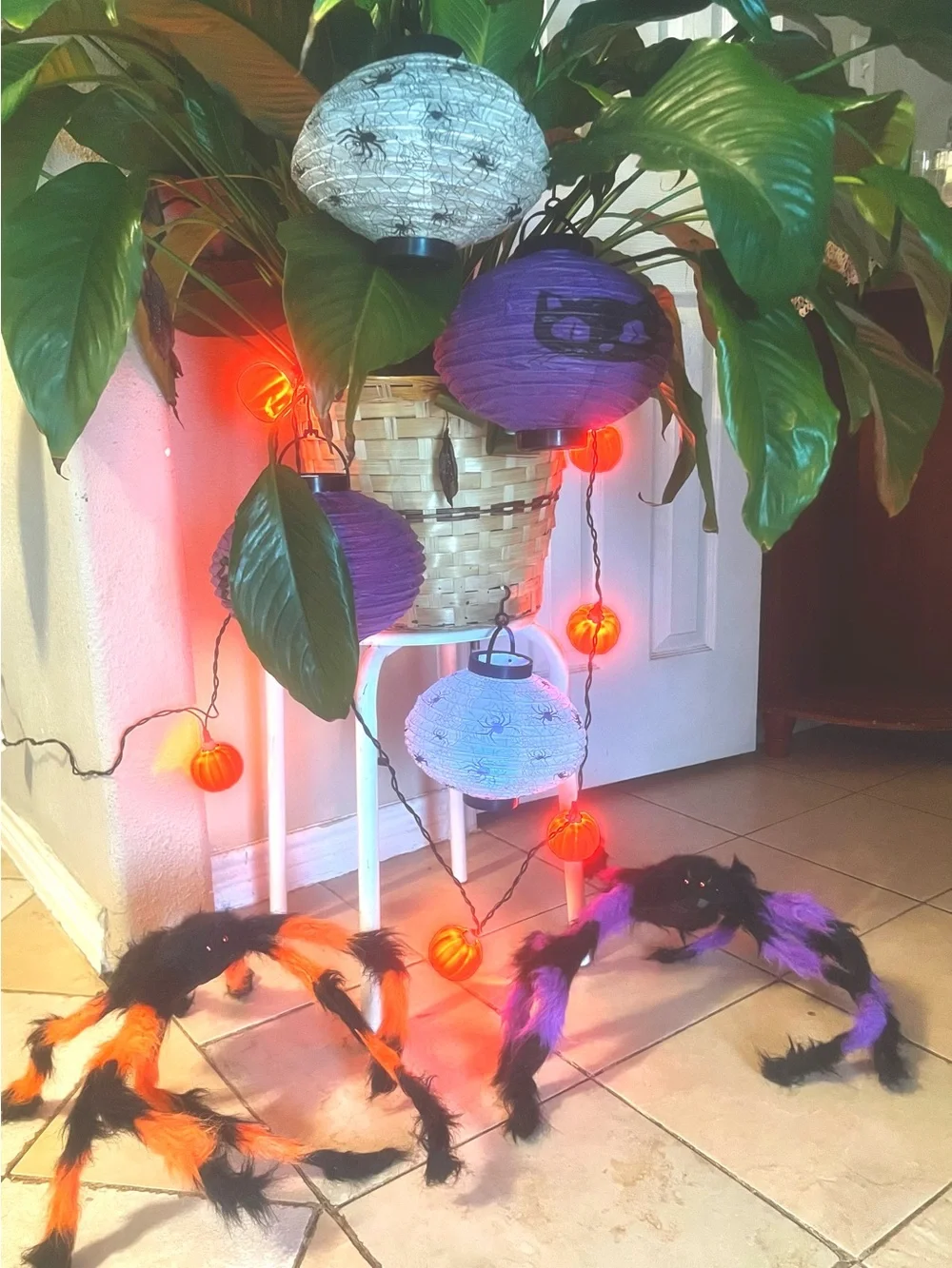 Halloween Paper Lantern String Lights - Purple, White, Orange